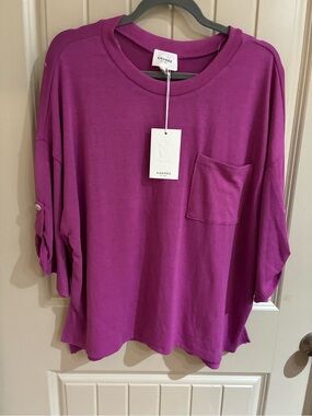 ANDREE BY UNIT Women's Fuchsia Pocket Roll-Sleeve Pullover
